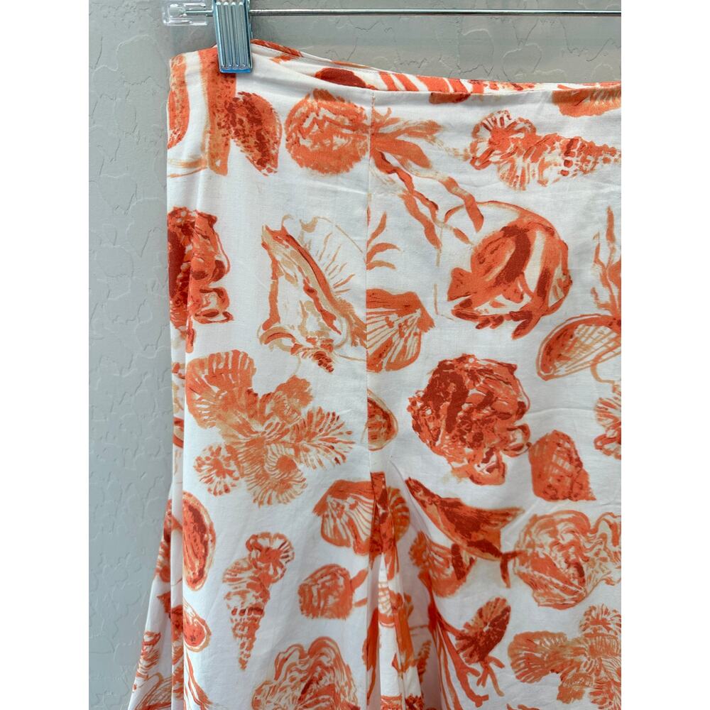 Anthropologie White Midi Skirt with Orange Shell Print - Picture 3 of 8